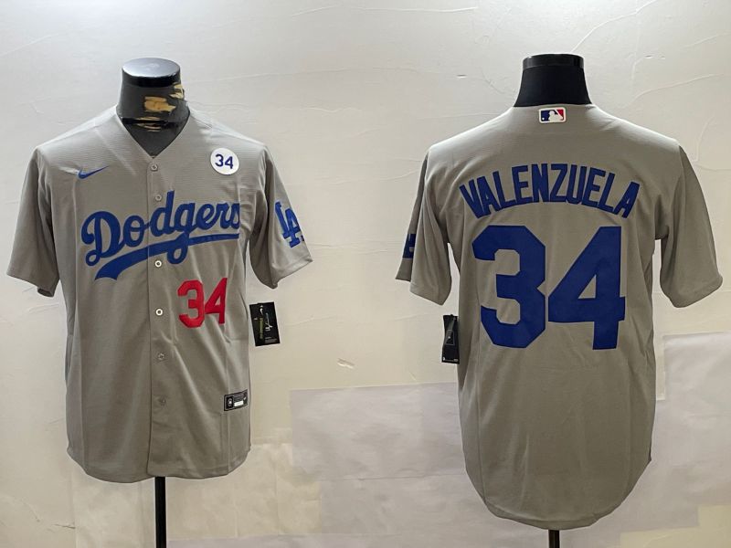 Men Los Angeles Dodgers #34 Valenzuela Grey Game 2024 Nike MLB Jersey style 11208->los angeles dodgers->MLB Jersey
